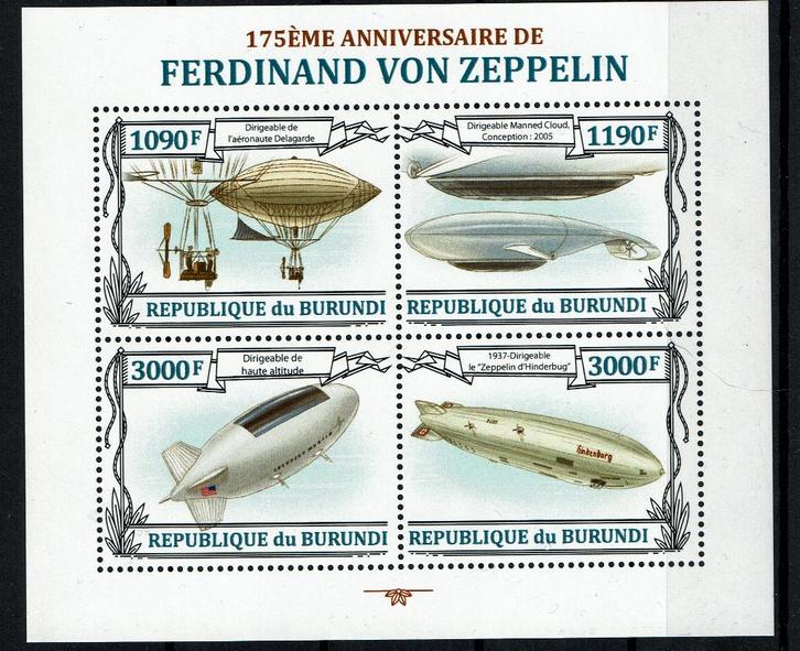 BURUNDI 2013 PF BLOK ZEPPELINS LUCHTVAART LUCHTBALLONNEN, Postzegels en Munten, Postzegels | Thematische zegels, Postfris, Vliegtuigen