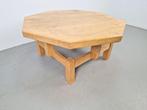 Brutalistische eiken salontafel achthoek rustiek Japandi ´60, Ophalen, 100 tot 150 cm, N, Eikenhout