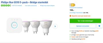 Philips Hue GU10 3-pack + Bridge starterkit beschikbaar voor biedingen