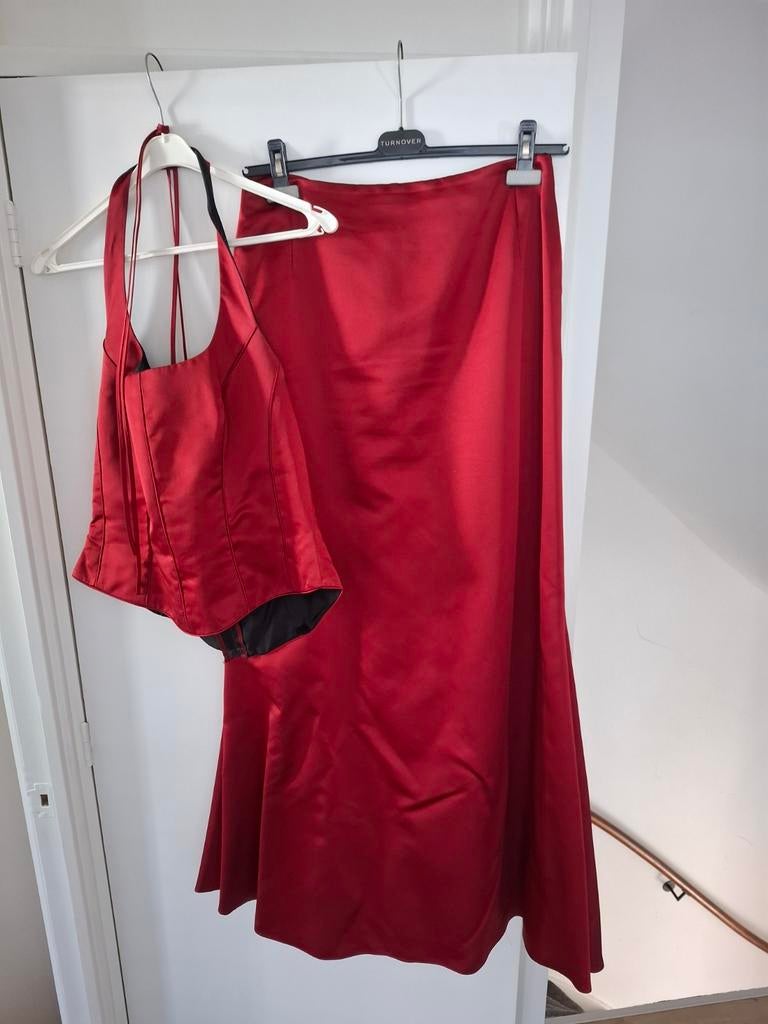 Elegante rode galajurk/trouwjurk tweedelig, Galajurk, Gedragen, Rood, Ophalen