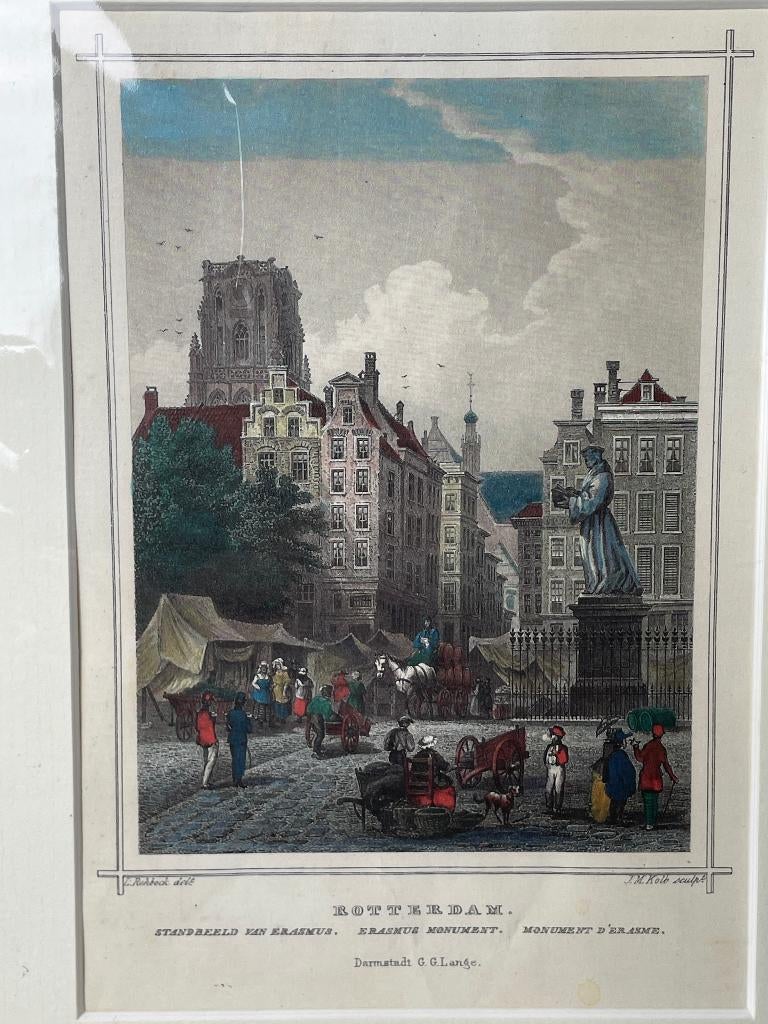 Rotterdam - standbeeld van Erasmus - Litho, Ophalen of Verzenden