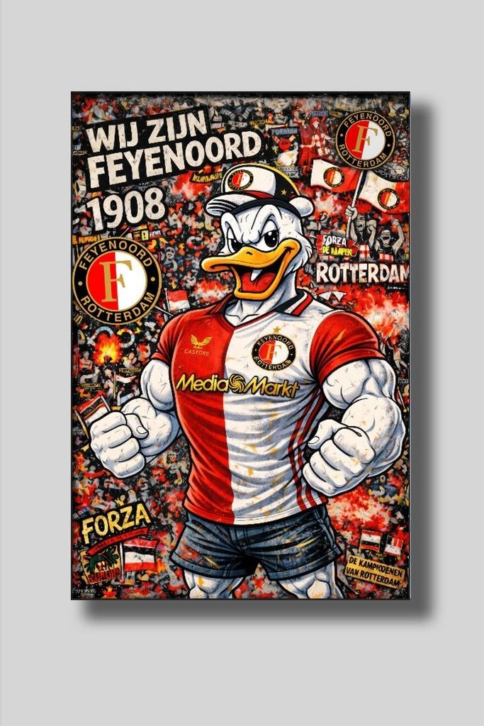 Feyenoord Donald Duck schilderij (50x80cm), Ophalen of Verzenden, Nieuw