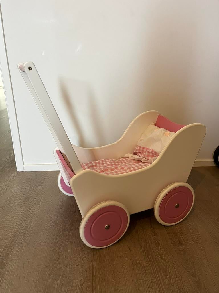 Houten poppenwagen, Kinderen en Baby's, Speelgoed | Houten speelgoed, Ophalen, Zo goed als nieuw