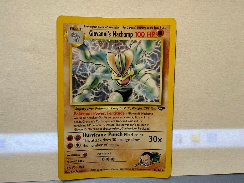 Giovanni's Machamp Gym Challenge Pokémon Kaart, Ophalen of Verzenden, Gebruikt, Losse kaart, Foil