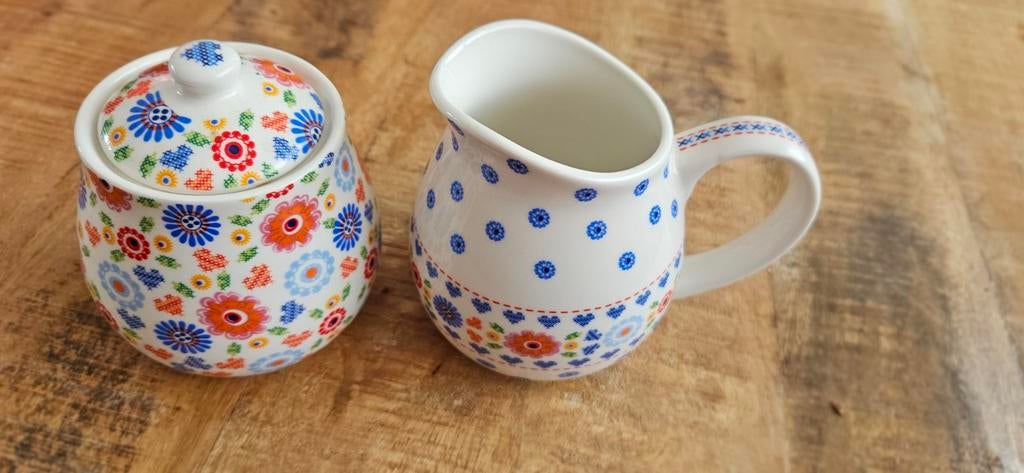 Yvon Jaspers suikerpotje + melkkannetje Kakelbont, Ophalen, Overige typen, Zo goed als nieuw, Overige stijlen