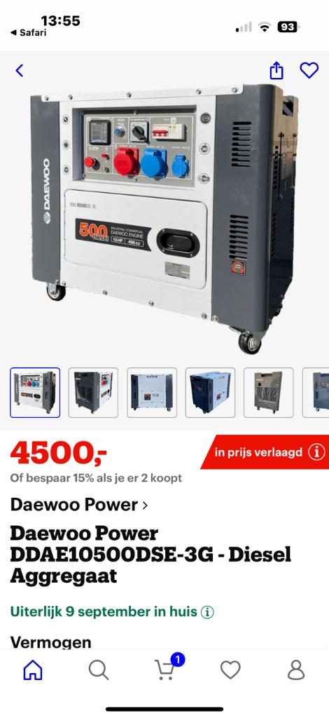 Diesel Generator, Ophalen, Nieuw, 5 tot 10 kVA, Dieselolie