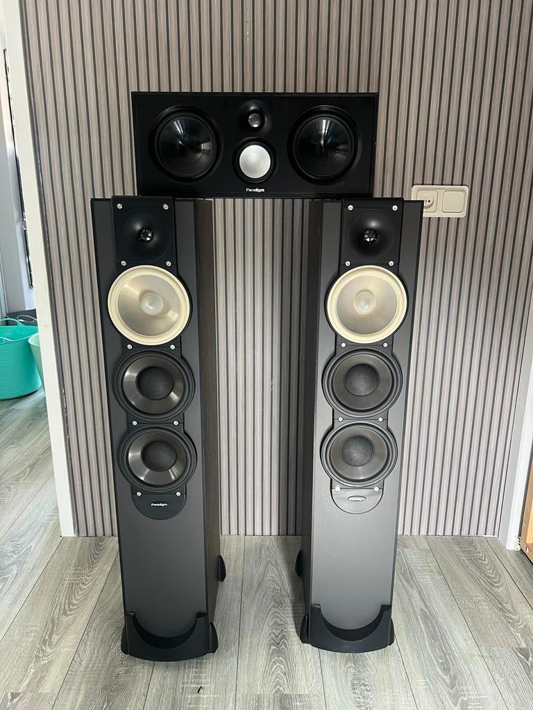 Paradigm Monitor 9 v.6 en Monitor Center 1 s.7, Audio, Tv en Foto, Luidsprekers, Zo goed als nieuw, 120 watt of meer, Front, Rear of Stereo speakers