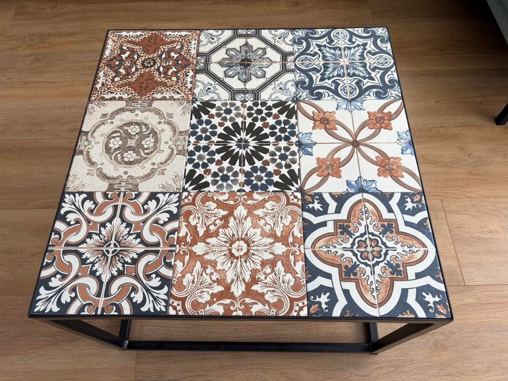 Salontafel bijzettafel met tegels Portugees patroon, Ophalen, 50 tot 100 cm, Vierkant, 50 tot 100 cm