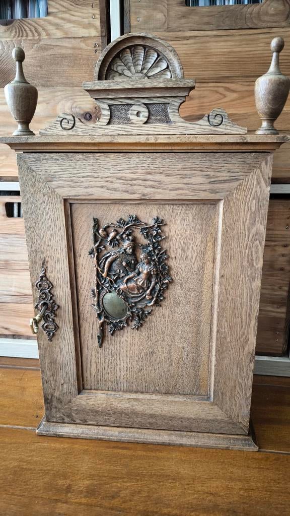 Vintage kast eiken medicijnenkast art nouveau sleutelkastje, Ophalen of Verzenden, Gebruikt, Minder dan 45 cm
