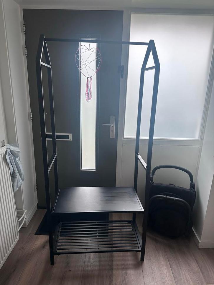 Kapstok met schoenenrek - Zwart metalen design, Huis en Inrichting, Kasten | Schoenenrekken, Gebruikt, Ophalen