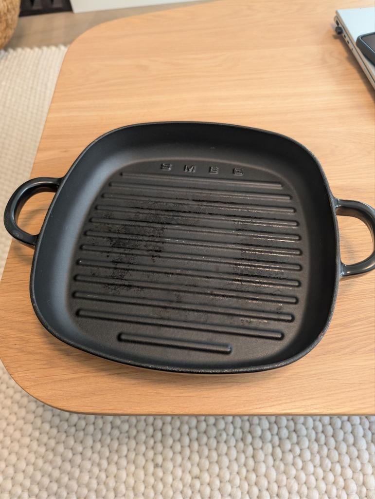 Smeg Gietijzeren Grillpan 26 cm, Ophalen, Gietijzer, Zo goed als nieuw, Keramische plaat