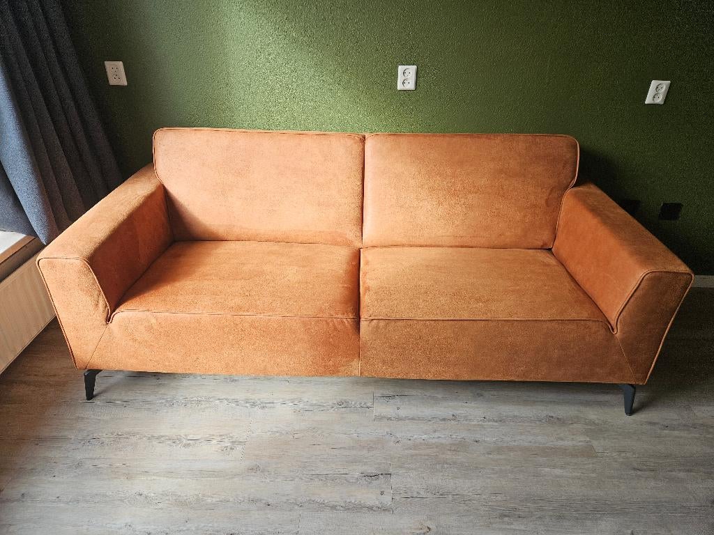 3-zits bank microleder cognac, Huis en Inrichting, Banken | Bankstellen, Ophalen, Driepersoons, 75 tot 100 cm, Zo goed als nieuw