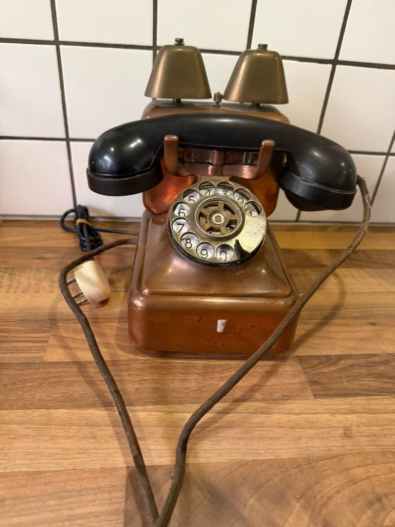 Koperen telefoon, Telecommunicatie, Vaste telefoons | Niet Draadloos, Ophalen of Verzenden, Met draaischijf