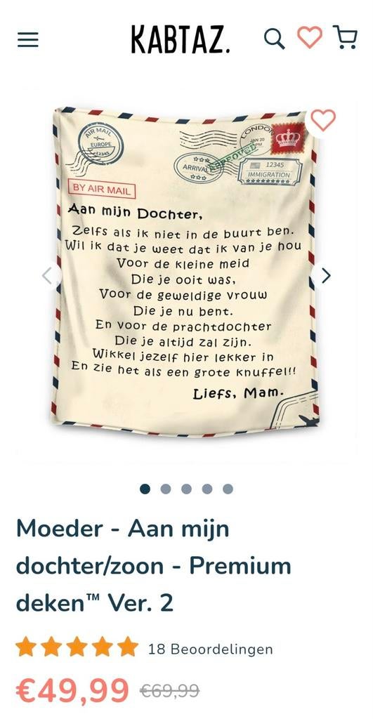 Kabtaz fleece deken Aan mijn dochter, Liefs, Mam, Overige maten, Beige, Nieuw, Ophalen of Verzenden