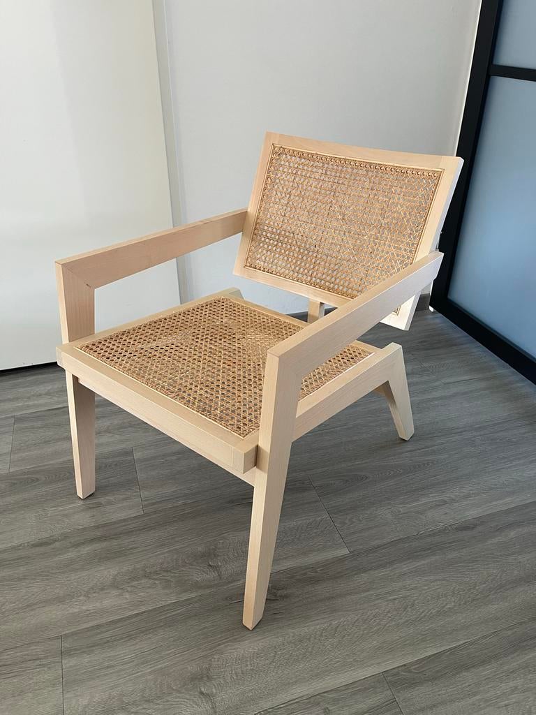 Design rotan fauteuil, geïnspireerd op Pierre Jeanneret, Huis en Inrichting, Ophalen, Overige kleuren, Zo goed als nieuw, Eén