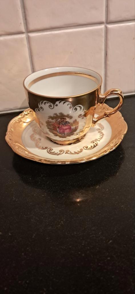 Antieke Bavaria Kop en Schotel met Gouden Details, Antiek en Kunst, Antiek | Keramiek en Aardewerk, Ophalen of Verzenden