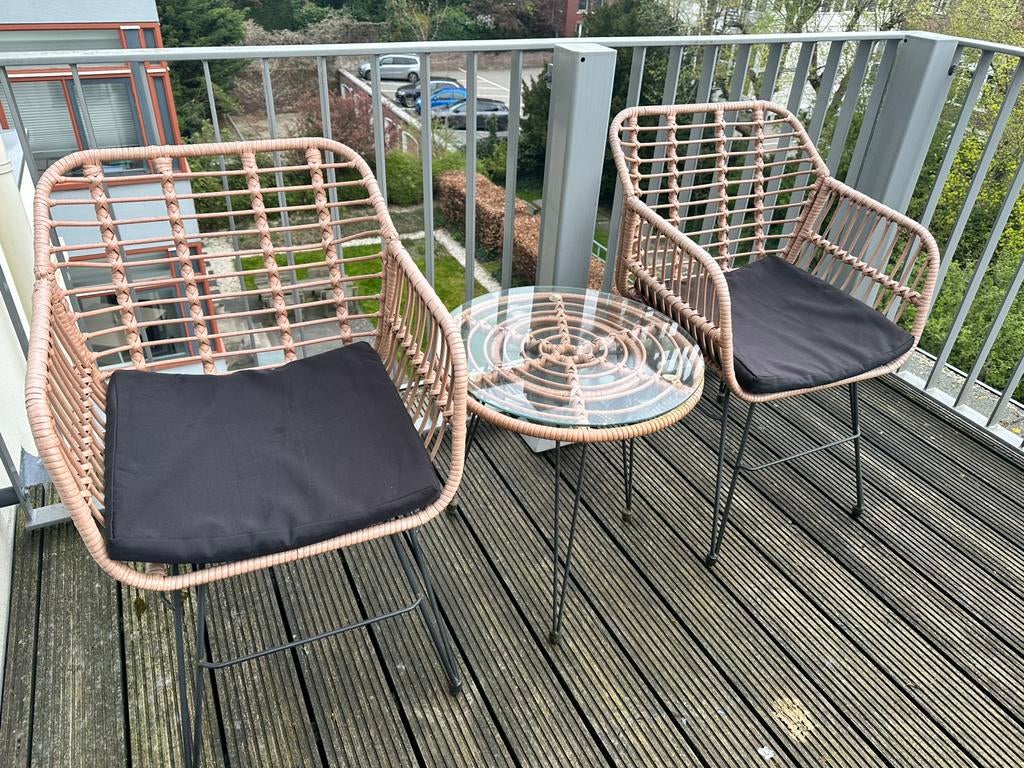 Loungeset met tafel 2-zits - Wicker zitgroep Molfetta, Tuin en Terras, Ophalen, Zo goed als nieuw, Wicker