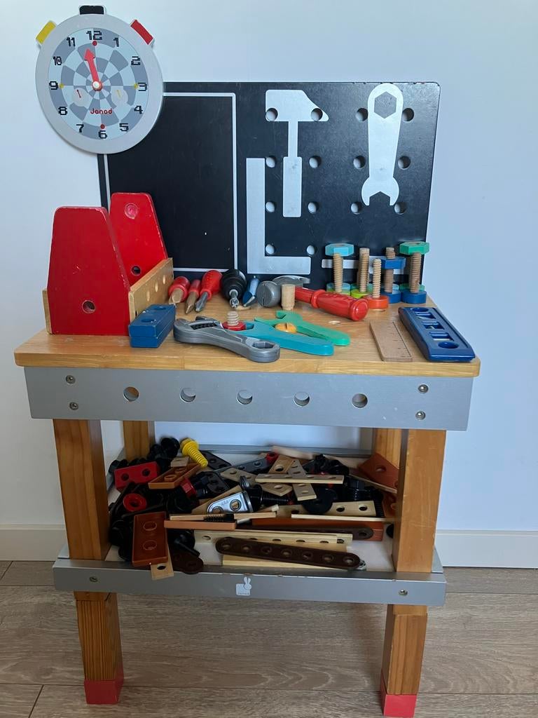 Janod Werkbank met Gereedschap en Bouwset, Ophalen, Gebruikt, Bouwen