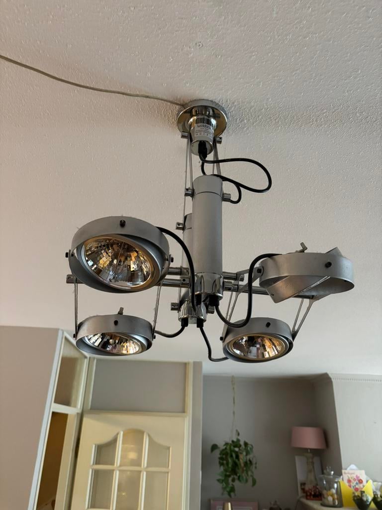 Industriële plafondlamp/4-spotslamp, Ophalen of Verzenden, Gebruikt, Metaal, Industrieel