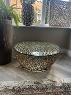 Ronde salontafel met glazen blad en metalen onderstel, Huis en Inrichting, Tafels | Salontafels, Ophalen, Gebruikt, Rond, 50 tot 100 cm