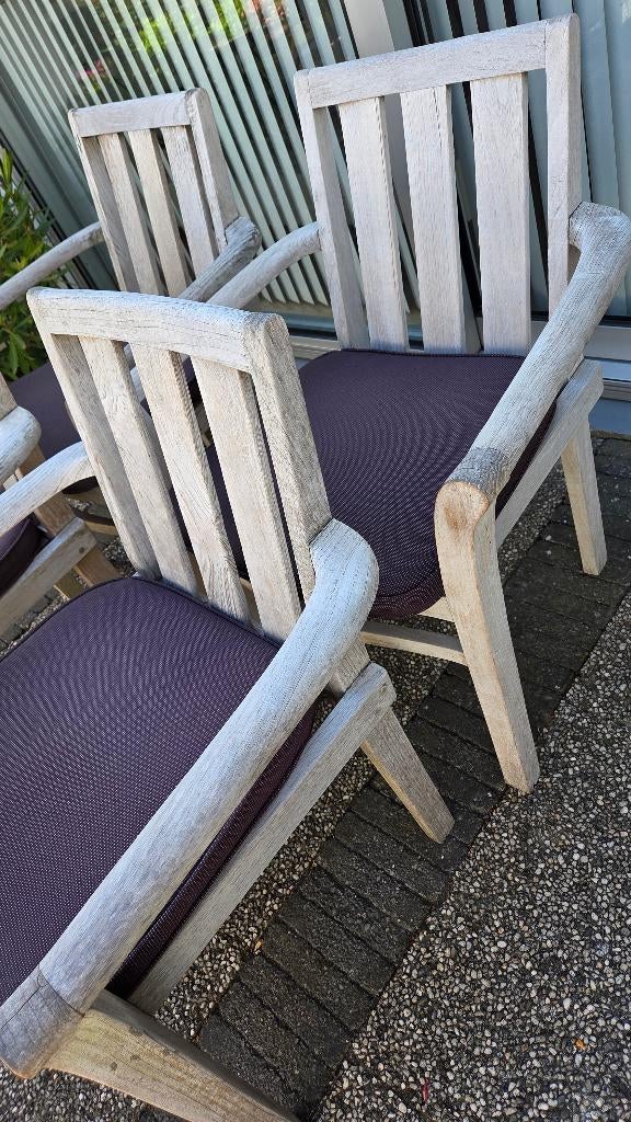 tuinstoelen (4 stuks in teak), Tuin en Terras, Ophalen, Gebruikt, Teakhout, Stapelbaar