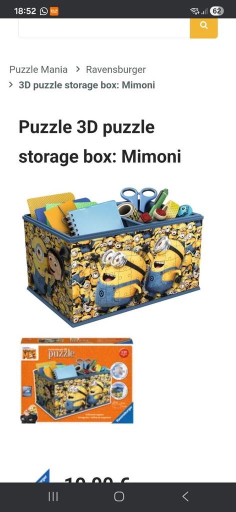Minions 3d puzzel storage box, Ophalen, Minder dan 40 cm, Doos, Minder dan 35 cm
