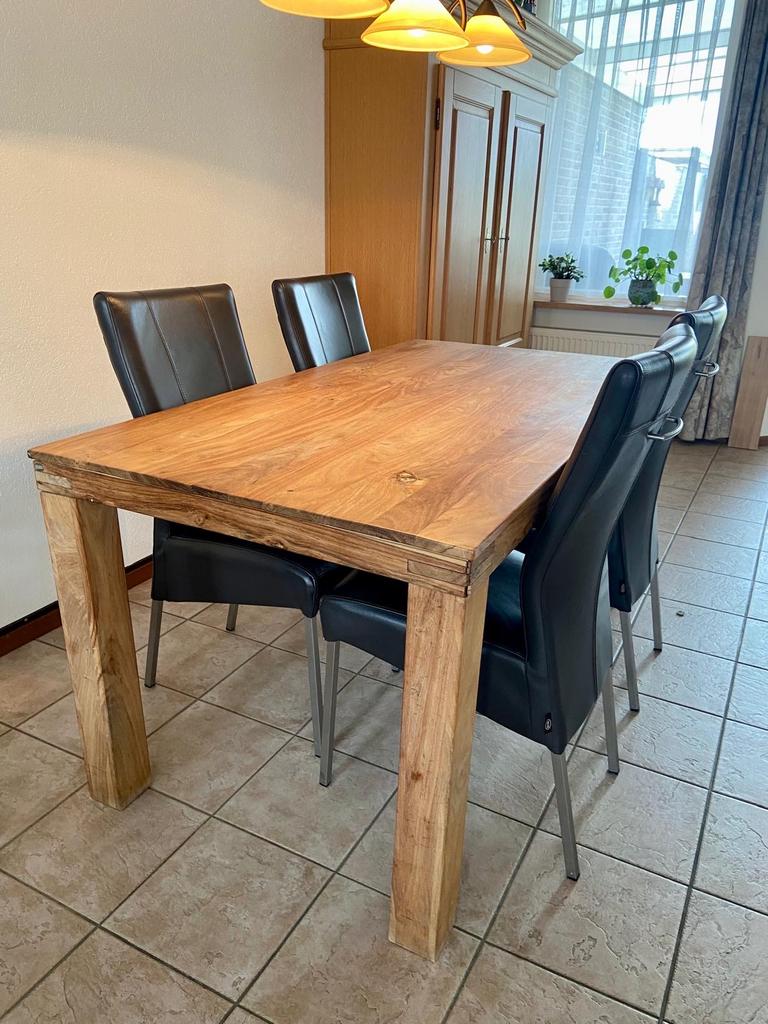 Moet voor 18 april weg! Teakhouten eettafel 160x85x77 cm, Ophalen, Gebruikt, Teakhout, 50 tot 100 cm