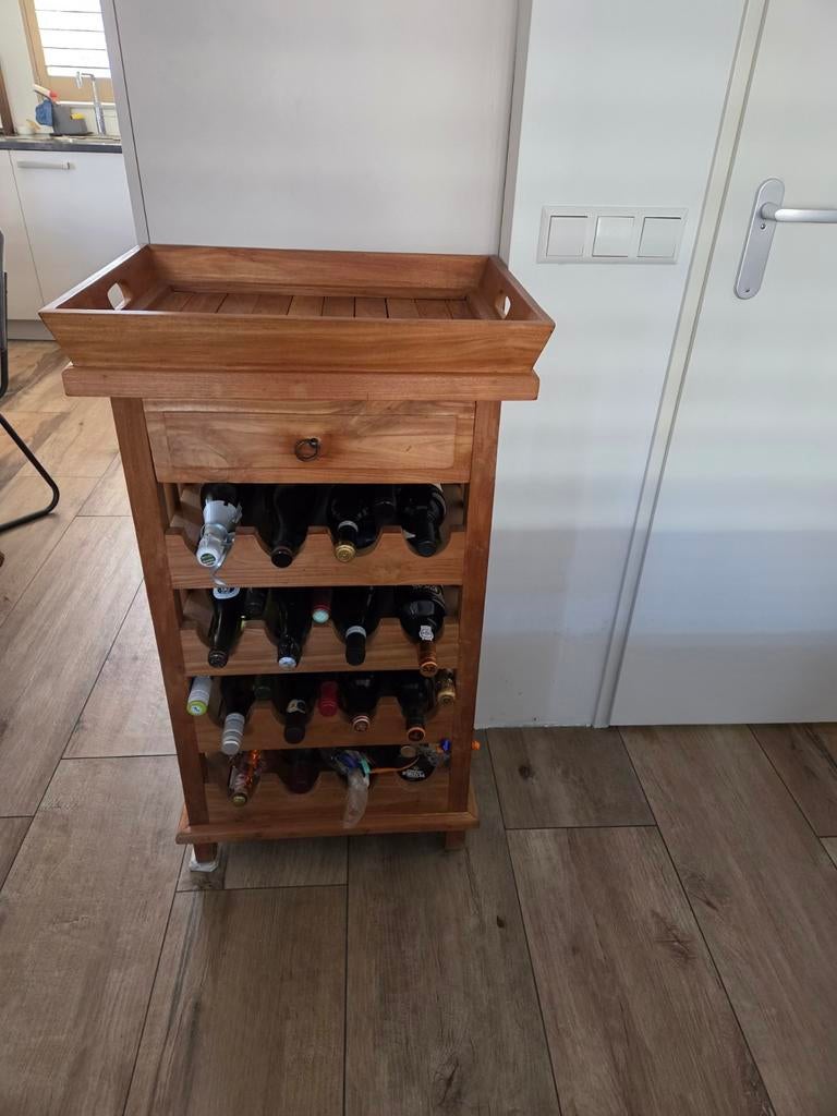 Teak wijnrek, Ophalen, Zo goed als nieuw, Hout, Minder dan 50 cm