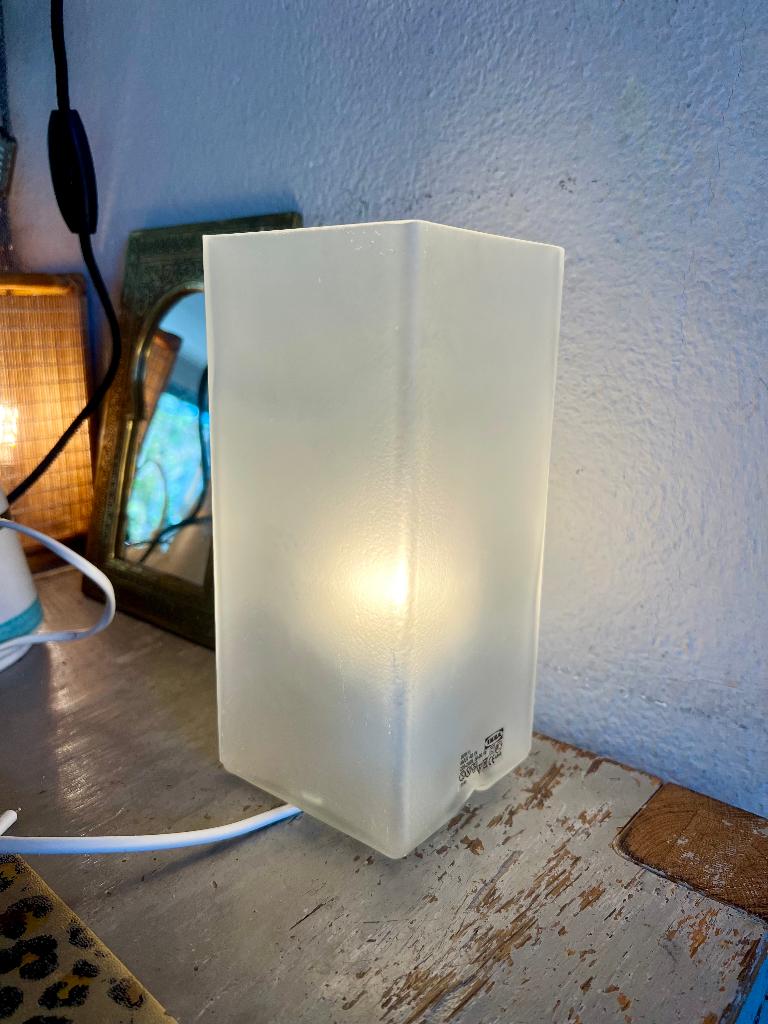 Vintage IKEA GRÖNÖ tafellamp frosted Glass kubus Design Lamp, Vintage, Ophalen of Verzenden, Minder dan 50 cm, Glas