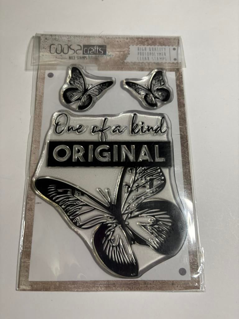 C Stempel vlinders met tekst, Hobby en Vrije tijd, Stempelen, Ophalen of Verzenden, Zo goed als nieuw, Houten stempel