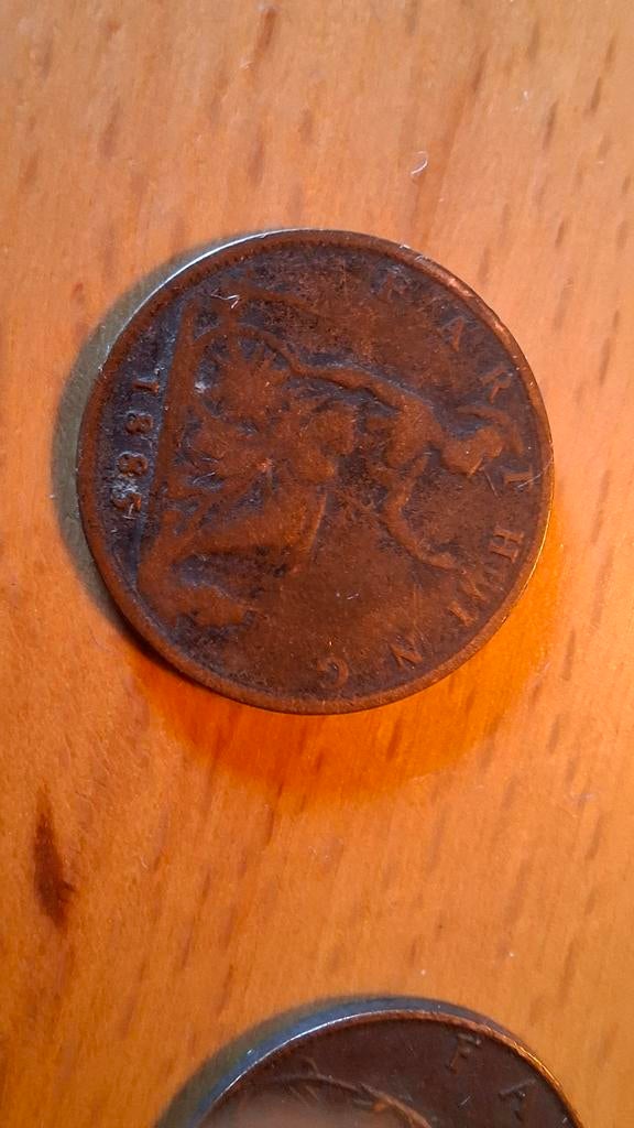 2Stuks Brits Farthing Munt 1885 en 1916 Victoriaanse Periode, Ophalen of Verzenden, Overige landen, Losse munt
