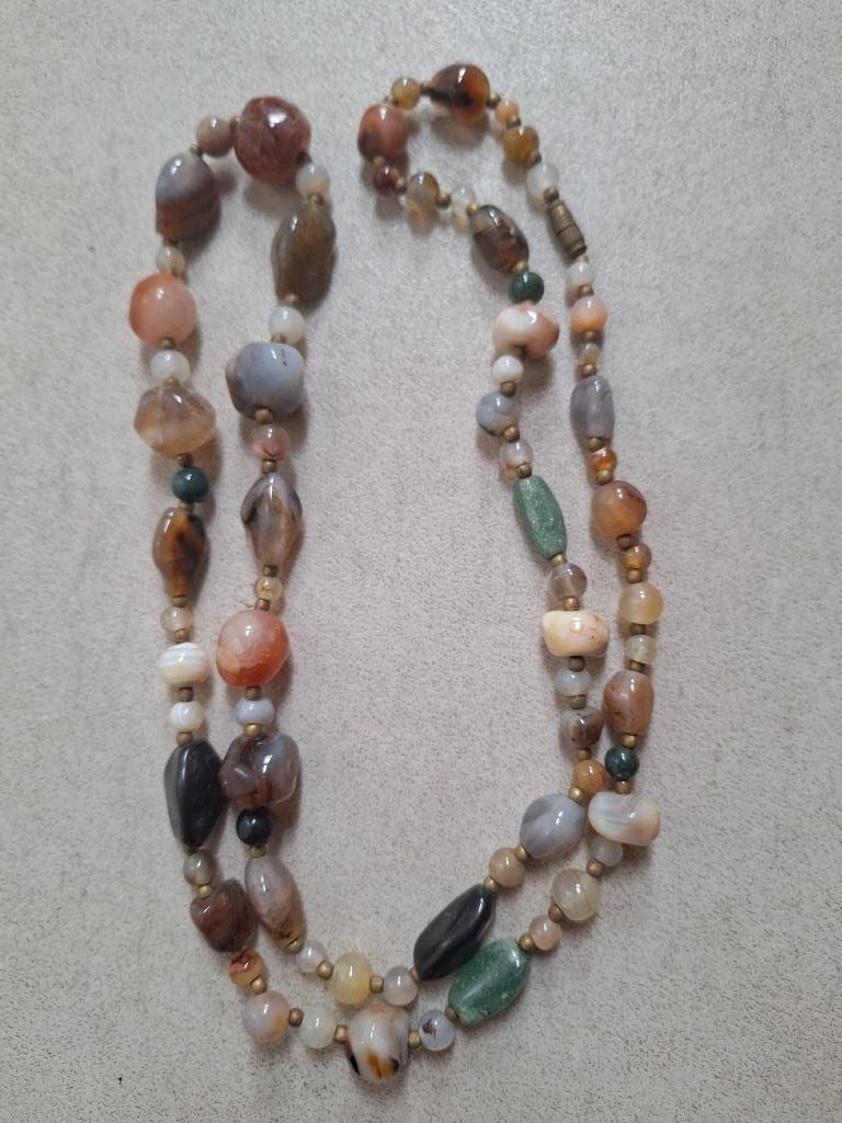 ketting oude stenen met agaat, Sieraden, Tassen en Uiterlijk, Kettingen, Verzenden, Gebruikt, Steen of Mineraal