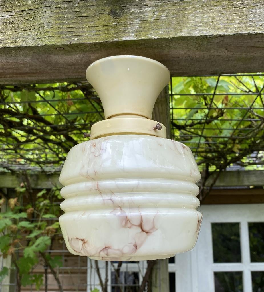 Leuke Art Deco Plafondlamp - antiek vintage brocante, Ophalen of Verzenden, Zo goed als nieuw, Glas, Art deco antiek