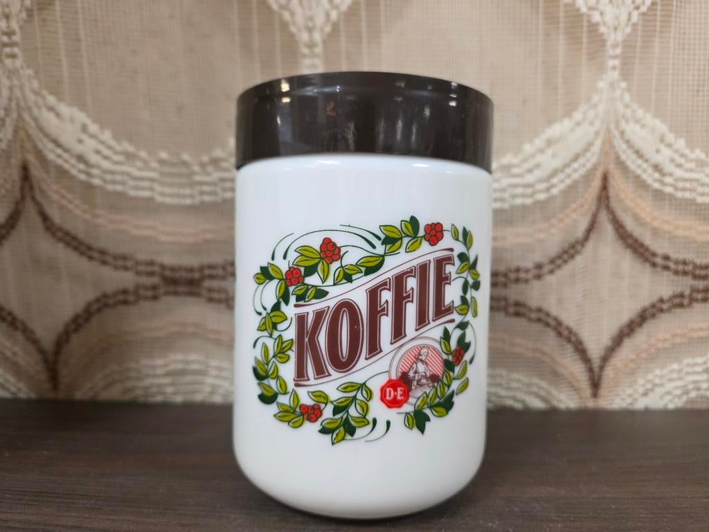 Vintage Douwe Egberts voorraadpot koffie opaline glas, Huis en Inrichting, Gebruikt, ., Pot, Bus of Blik, Ophalen of Verzenden
