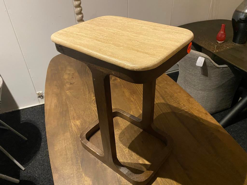 Nieuw Travertin Bijzettafel met Mango Hout - 40x30x51cm, Huis en Inrichting, Tafels | Bijzettafels, Minder dan 55 cm, Nieuw, Rechthoekig