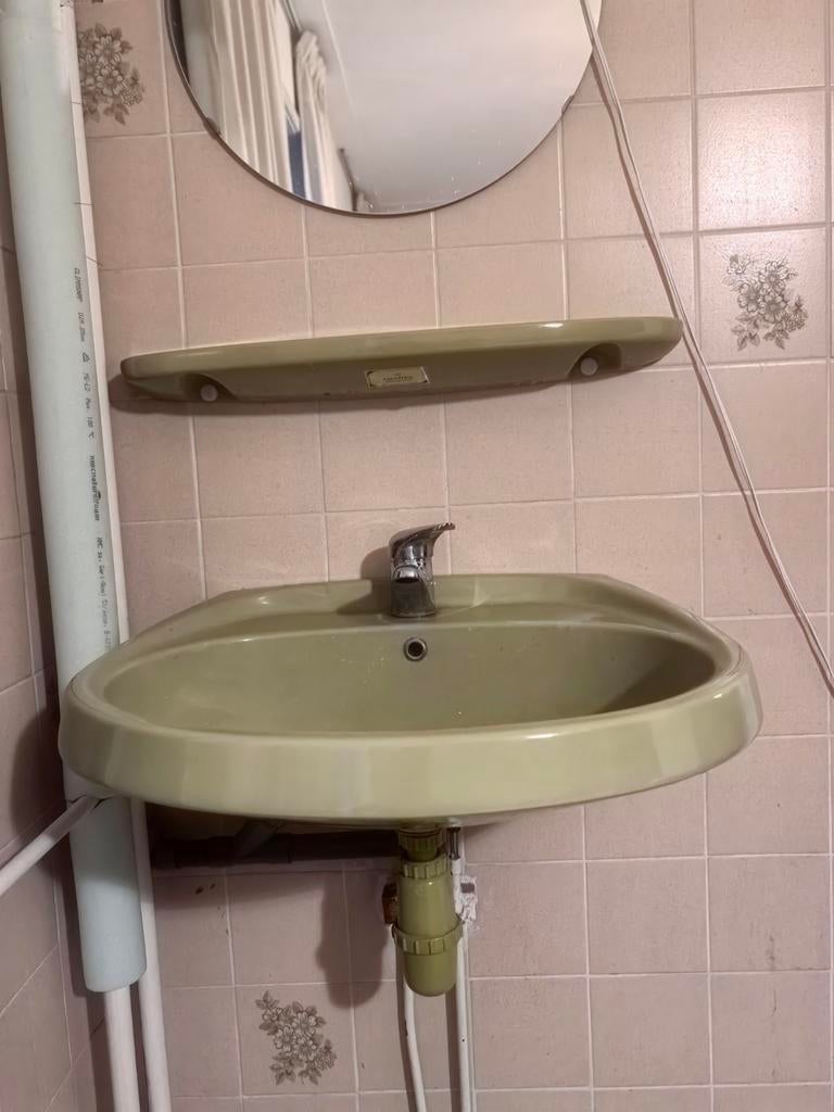 Vintage Wastafel Jaren '70 - Groen, Ophalen of Verzenden, Gebruikt, Steen, Wastafel