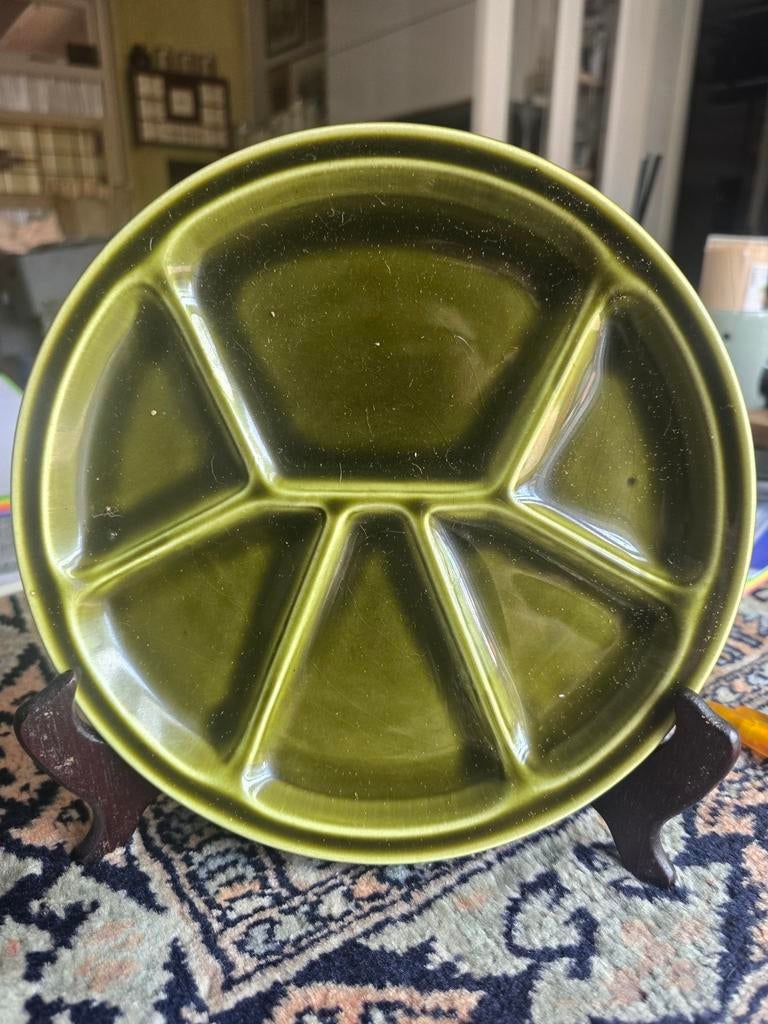 Vintage Gien fonduebord, groen glazuur, jaren '70, Ophalen of Verzenden