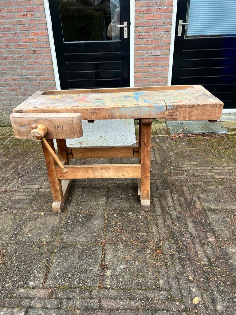 Vintage oud houten werkbankje, Antiek en Kunst, Ophalen