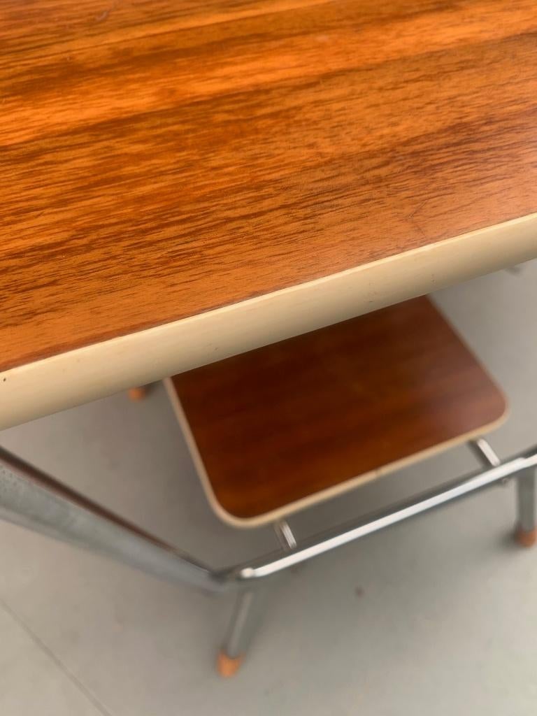 Vintage chromen audiotafel bijzettafel tafel hout, Ophalen, Gebruikt, 55 tot 75 cm, Onbekend