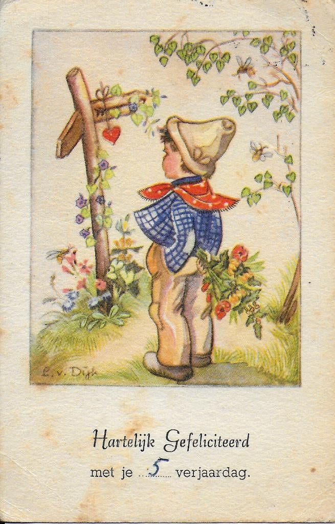 Ae62 Oude Kinder Ansichtkaart hartelijk gefeliciteerd, Verzamelen, Ophalen of Verzenden, 1940 tot 1960, Gelopen, Feest(dag)