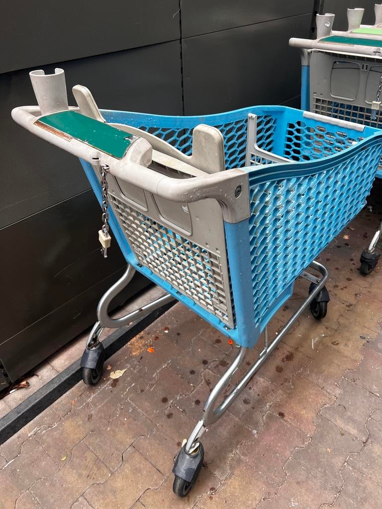 Winkelwagens met kunststof korf - blauw, Ophalen