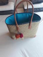 Grote stevige rieten mand met leren hengsels, Ophalen of Verzenden, Nieuw, Beige, Shopper