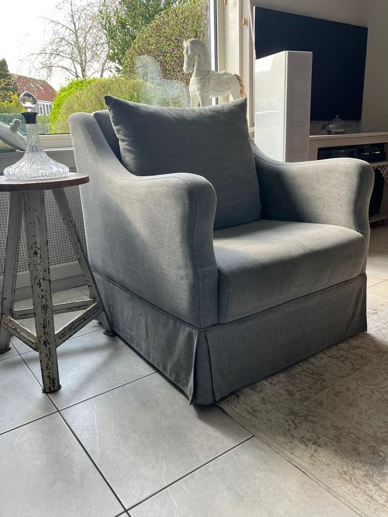 Hoffz grijze fauteuil, Minder dan 75 cm, Ophalen of Verzenden, Zo goed als nieuw, Landelijke stijl