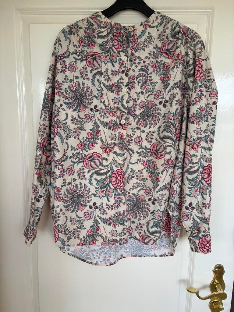 Wolfware • Cremekleurige blouse met bloemenprint | maat S, Ophalen, Zo goed als nieuw, Maat 38/40 (M)