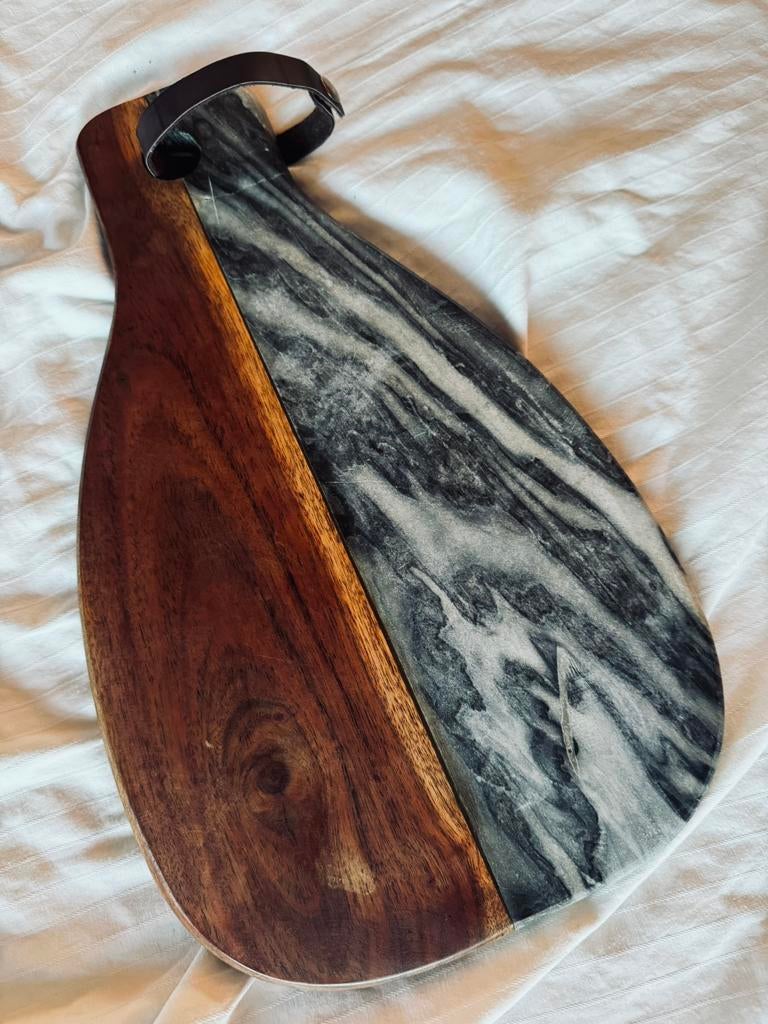 Robuuste Serveerplank Marmer & Acaciahout 37x23 cm, Huis en Inrichting, Woonaccessoires | Dienbladen, Ophalen of Verzenden, Gebruikt