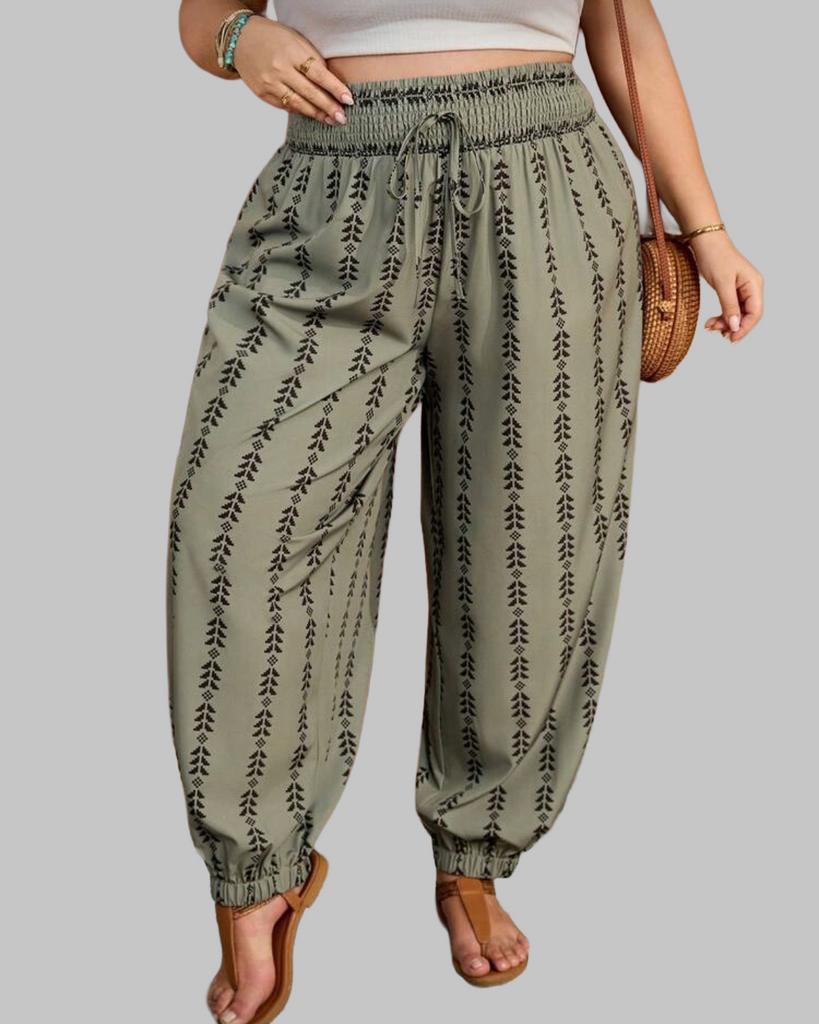 Comfortabele Harembroek met Bladprint (54-66), Verzenden, Nieuw, Groen, Broek of Spijkerbroek