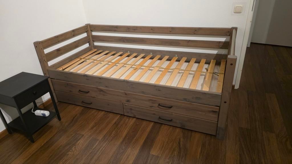Flexa Classic bedbank met onderschuifbed en lades, Ophalen, Gebruikt, 90 cm, Eenpersoons