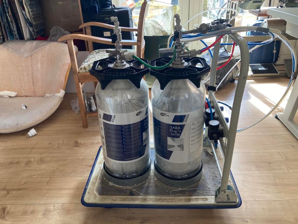 Mobiel lijmspray set op pers lucht, Ophalen, Gebruikt