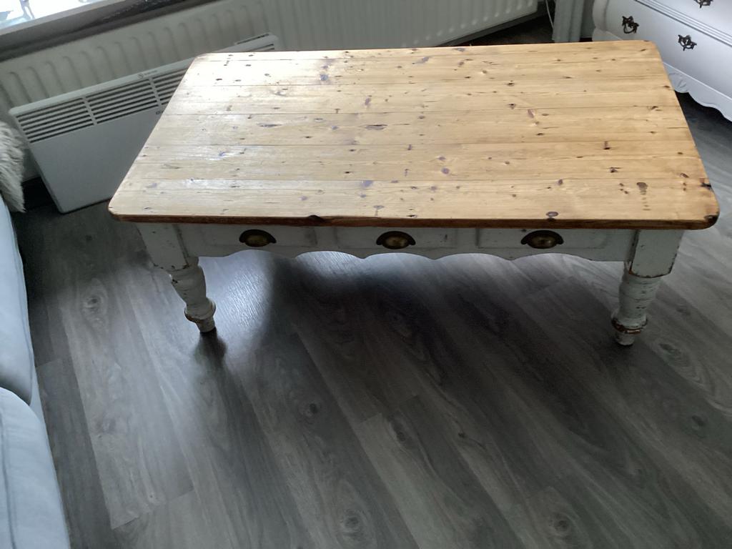 Vintage houten salontafel met lades, Gebruikt, 100 tot 150 cm, 50 tot 75 cm, Ophalen of Verzenden