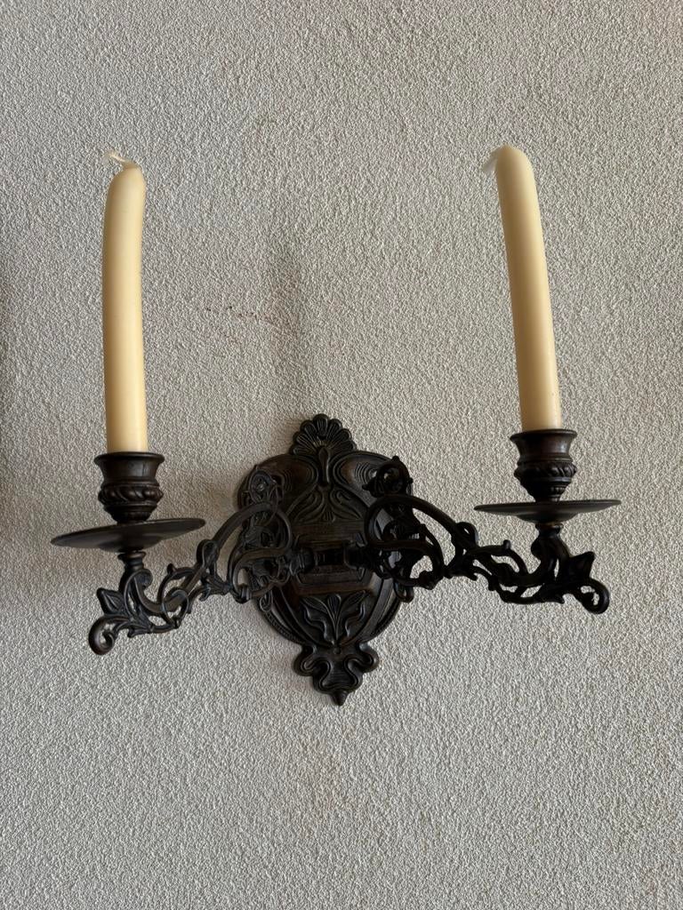 Antieke muur kandelaar, Antiek en Kunst, Ophalen, Koper of Brons